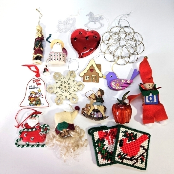 VINTAGE Christmas Holiday Ornament Lot Avon Santa Elf - Picture 1 of 7